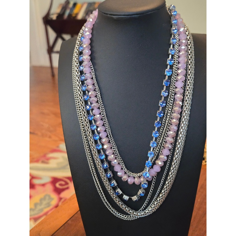 Simply Vera Wang Multistrand Blue Violet Crystal Silvertone Necklace Vintage